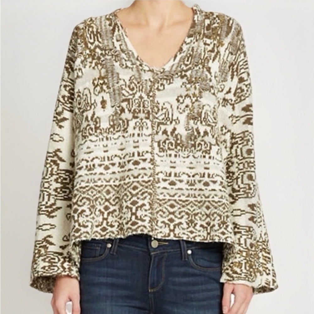 Free People Raggy Hoodie Sweater Green Alpaca Wool Oversized Boho Size M